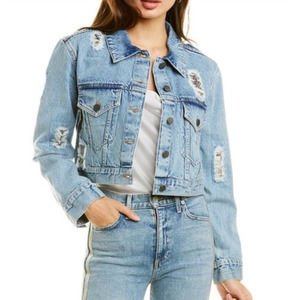 NWOT Alice + Olivia Denim Jacket Chainmail Crop Jean What A Babe Boyfriend Large